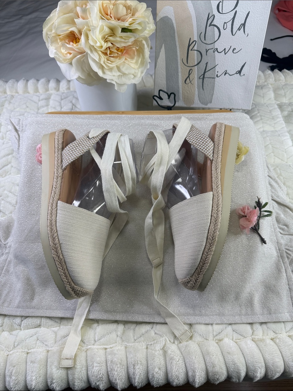 Vince Camuto Cream Ankle-Tie Espadrille Wedges - Picture 5 of 13